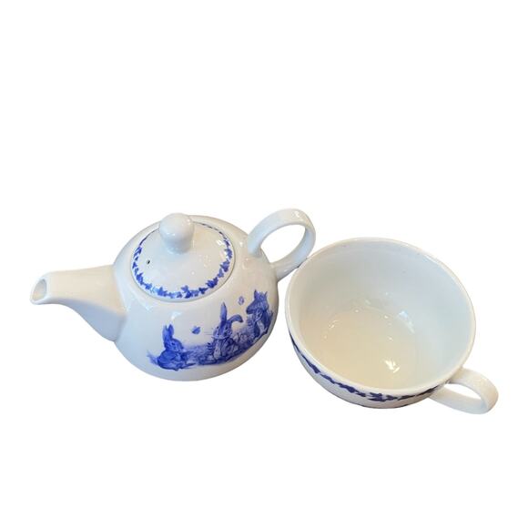 BEATRIX POTTER Peter Rabbit Teapot Teacup Set Blue French Country Easter 2024 - Picture 4 of 8